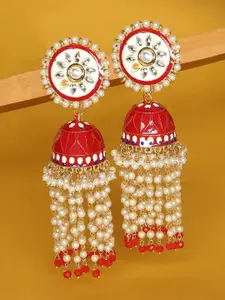 OOMPH Floral Shaped Meenakari Jhumkas