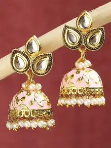 OOMPH Kundan Studded Meenakari Drop Earrings