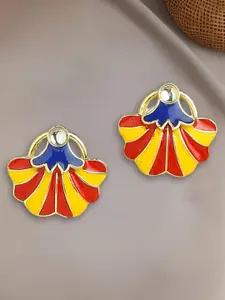 OOMPH Kundan Studded Enamelled Floral Studs Earrings