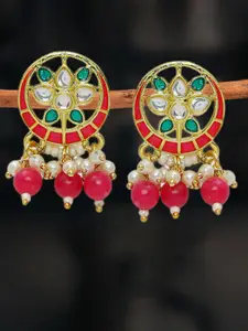 OOMPH Kundan Studded Meenakari Drop Earrings