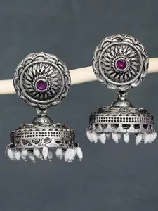 OOMPH Stones Studded Beads Beaded Dome Shaped Oxidised Jhumkas