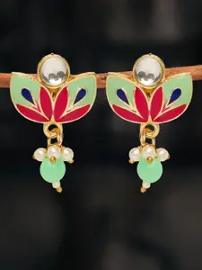OOMPH Kundan Studded Meenakari Drop Earrings