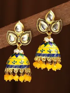 OOMPH Kundan Studded Beads Beaded Dome Shaped Meenakari Jhumkas