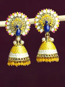 OOMPH Beads Beaded Peacock Shaped Enamelled Meenakari Jhumkas
