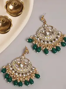 OOMPH Kundan Studded Beads Beaded Crescent Shaped Chandbalis