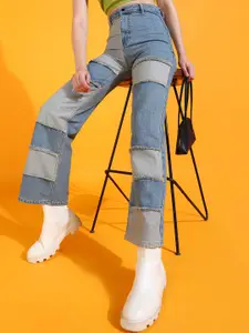 SHECZZAR Women Jean Slim Fit High-Rise Heavy Fade Colourblocked Jeans
