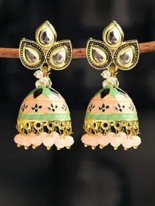 OOMPH Kundan Studded Floral Meenakari Jhumkas