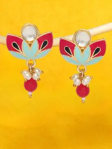 OOMPH Kundan Studded Beads Beaded Floral Meenakari Drop Earrings