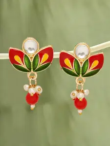 OOMPH Floral Meenakari Drop Earrings