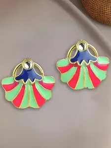 OOMPH Floral Kundan Studded Meenakari Studs Earrings