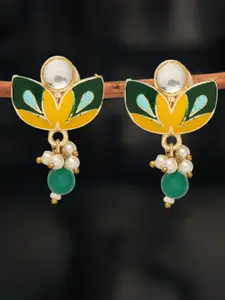 OOMPH Kundan Studded Beads Beaded Floral Meenakari Drop Earrings