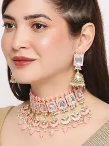 OOMPH kundan Studded & Beaded Necklace And Earrings