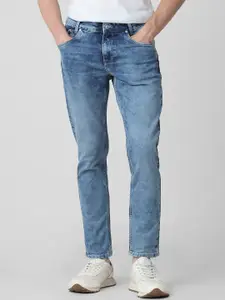 Mufti Men Blue Tapered Fit Heavy Fade Clean Look Whiskers & Chevrons Stretchable Jeans