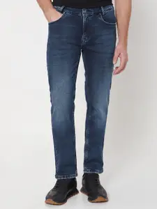 Mufti Men Slim Fit Light Fade Clean Look Whiskers & Chevrons Stretchable Jeans