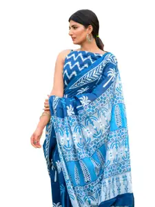 KIAARON Ethnic Motifs Hand Block Printed Pure Cotton Saree