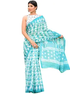 KIAARON Ethnic Motifs Pure Cotton Block Print Saree
