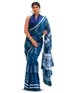KIAARON Ethnic Motifs Pure Cotton Block Print Saree