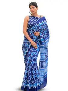 KIAARON Geometric Pure Cotton Block Print Saree