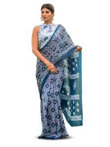 KIAARON Ethnic Motifs Pure Cotton Block Print Saree