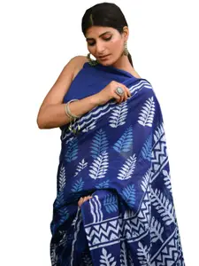 KIAARON Ethnic Motifs Pure Cotton Block Print Saree