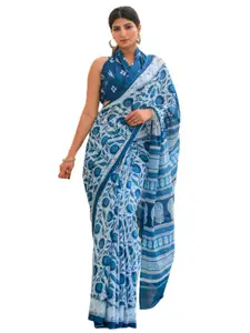 KIAARON Floral Pure Cotton Block Print Saree