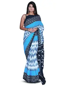 KIAARON Geometric Pure Cotton Block Print Saree