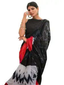 KIAARON Ikat Hand Block Printed Pure Cotton Saree