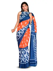 KIAARON Geometric Pure Cotton Block Print Saree