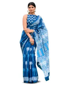 KIAARON Floral Pure Cotton Block Print Saree