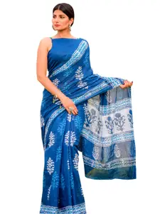 KIAARON Ethnic Motifs Pure Cotton Block Print Saree