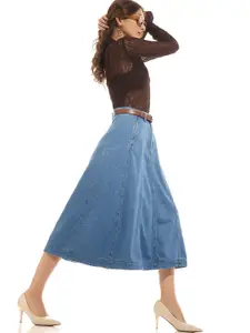 Vero Moda Pure Cotton A-Line Midi Denim Skirt