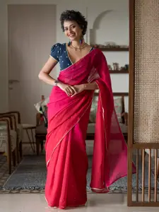 Suta Pink Ombre Sequinned Pure Cotton Saree