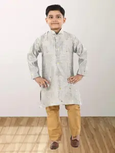 BAESD Boys Geometric Printed Mandarin Collar Long Sleeves Kurta with Pyjamas