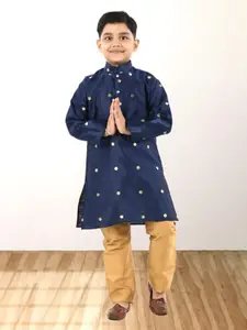 BAESD Boys Woven Design Mandarin Collar Straight Kurta With Pyjama