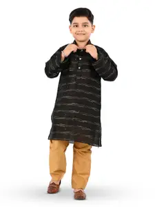 BAESD Boys Mandarin Collar Striped Printed Regular Kurta with Trousers