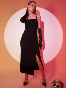 Berrylush Black Off-Shoulder Fit & Flare Maxi Dress