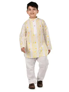 BAESD Boys Striped Printed Mandarin Collar Regular Pure Cotton Kurta with Pyjamas