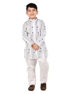 BAESD Boys Striped Printed Mandarin Collar Regular Pure Cotton Kurta with Trousers