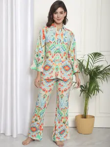 Claura Beige Abstract Printed Night Suit