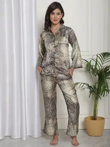 Claura Animal Printed Satin Night suit
