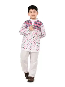 BAESD Boys Geometric Printed Regular Pure Cotton Mandarin Collar Kurta with Trousers