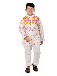 BAESD Boys Geometric Printed Mandarin Collar Regular Pure Cotton Kurta with Trousers