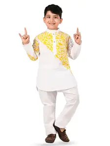 BAESD Boys Floral Printed Regular Pure Cotton Mandarin Collar Kurta with Trousers