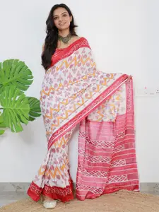 Saree mall Ethnic Motifs Pure Cotton Ready to Wear Ikat Sarees