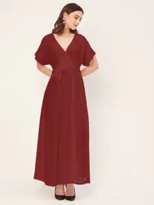 Moomaya V Neck Fit & Flare Maxi Wrap Dress