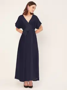 Moomaya V Neck Fit & Flare Maxi Wrap Dress