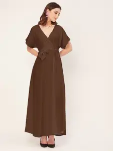 Moomaya V Neck Fit & Flare Maxi Wrap Dress