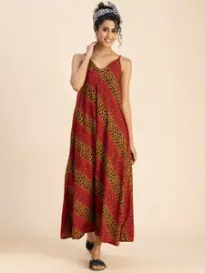 Moomaya Animal Printed V Neck Sleeveless A-Line Maxi Dress