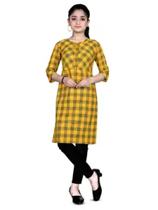BAESD Girls Checked Round Neck Straight Kurta