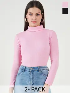 Bitterlime Pack Of 2 Long Sleeves Turtle Neck Cotton Tops